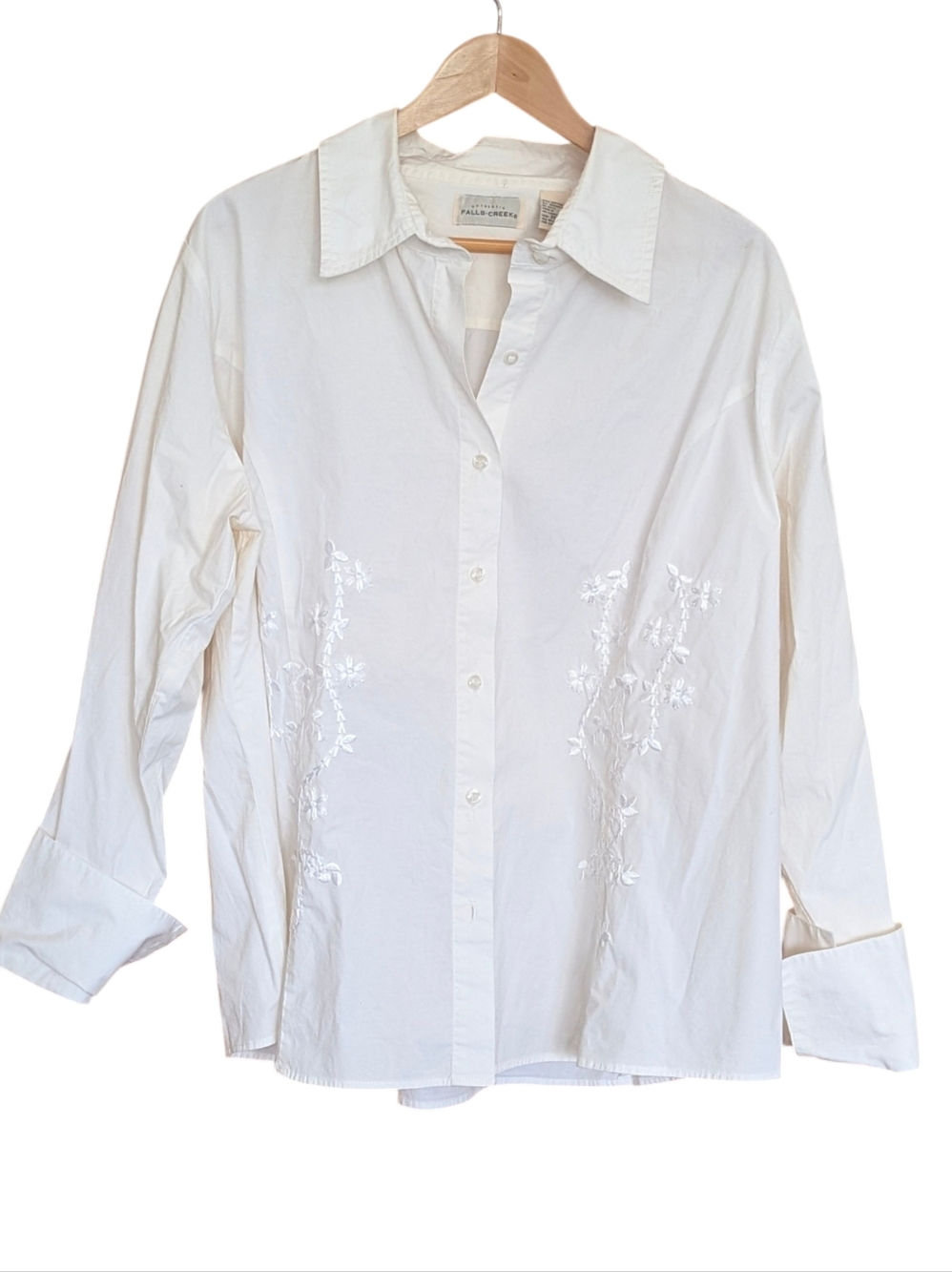 Falls Creek White Embroidered Button-Down Shirt 26W Classic Business Casual